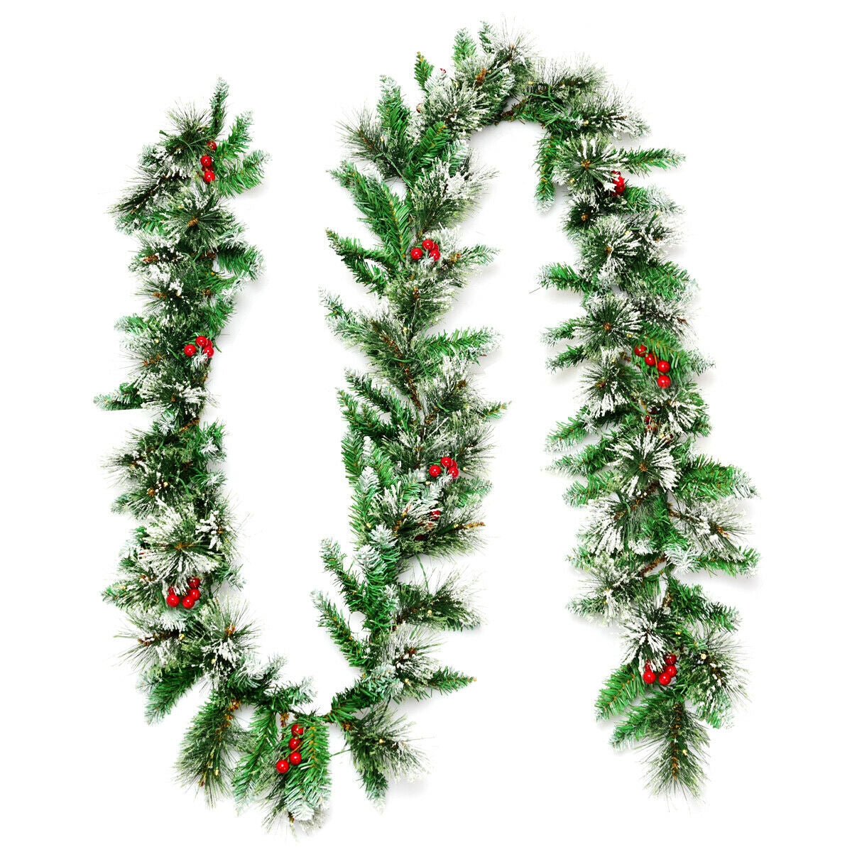 9 Feet Pre-lit Snow Flocked Christmas Garland with Red Berries - Indoor Outdoor Decor