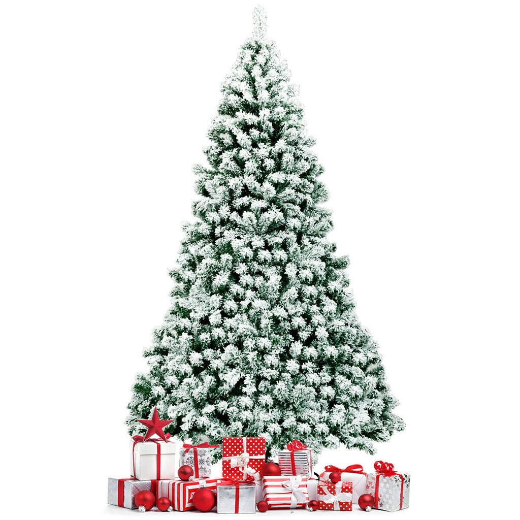 7.5 Feet Pre-Lit Snow Flocked Artificial Christmas Tree with 550 Lights