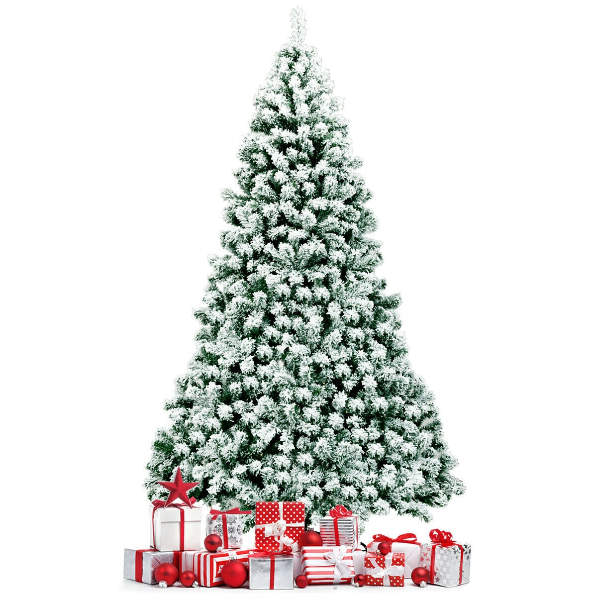 7.5 Feet Pre-Lit Snow Flocked Artificial Christmas Tree with 550 Lights