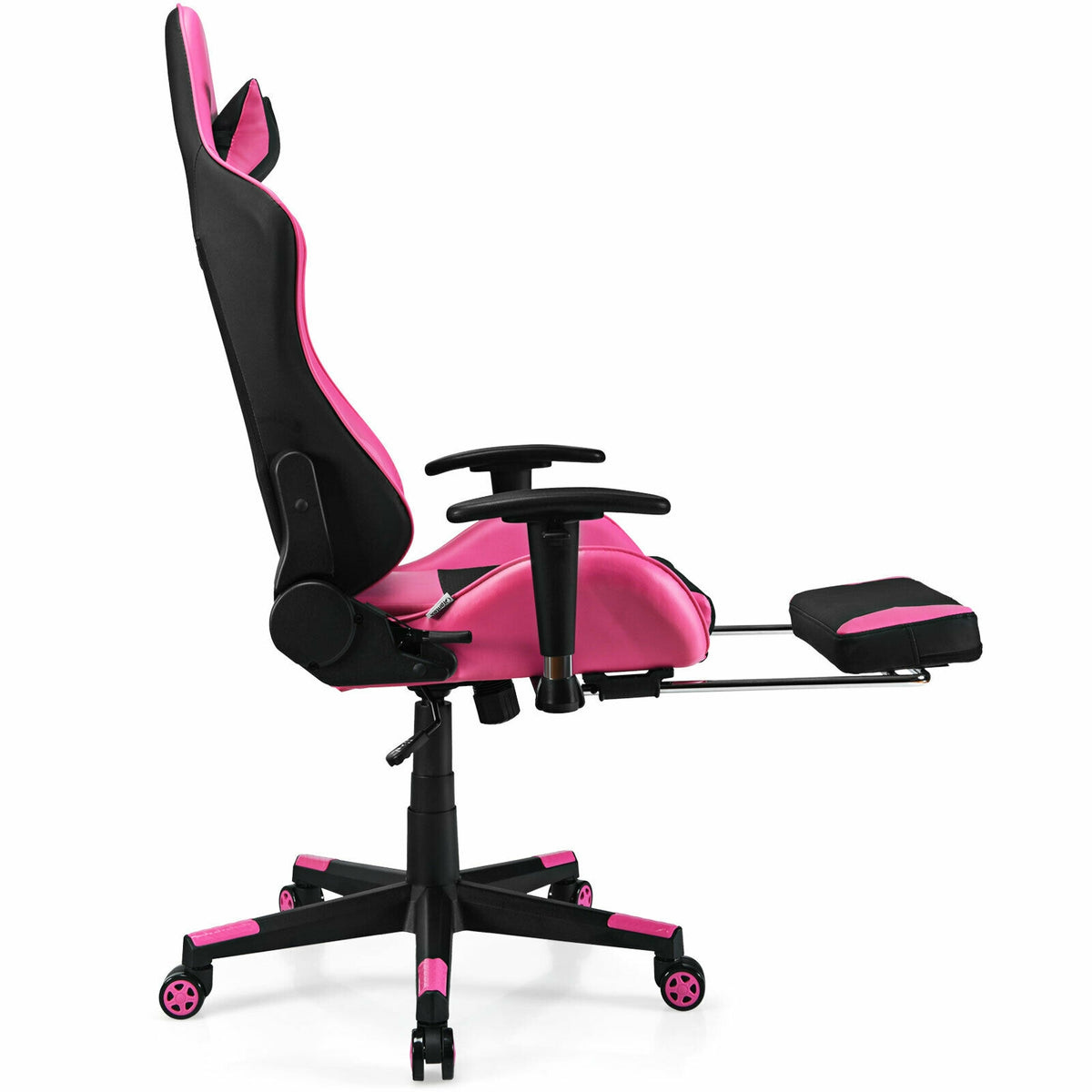 PU Leather Gaming Chair with USB Massage Lumbar Pillow, Footrest – Type-C, Pink