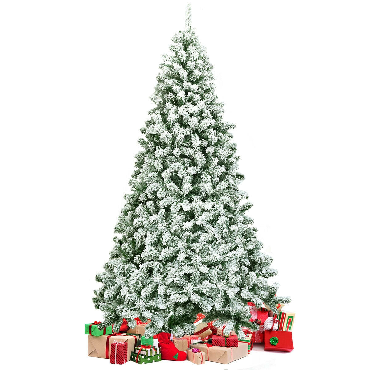 7.5 Feet Artificial Christmas Tree with Snow Flock, Hinged Design & Foldable Base