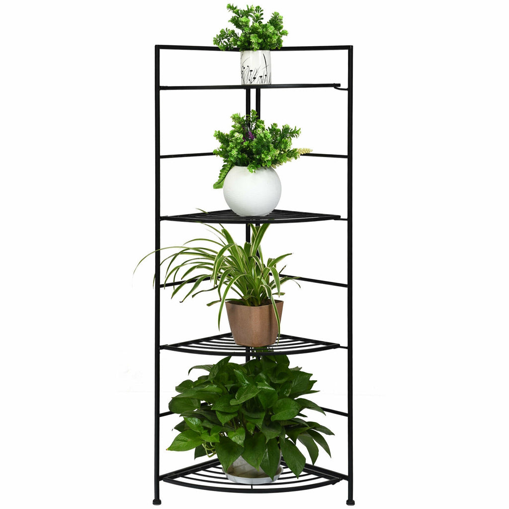 4-Tier Folding Metal Plant Stand with Storage Shelves