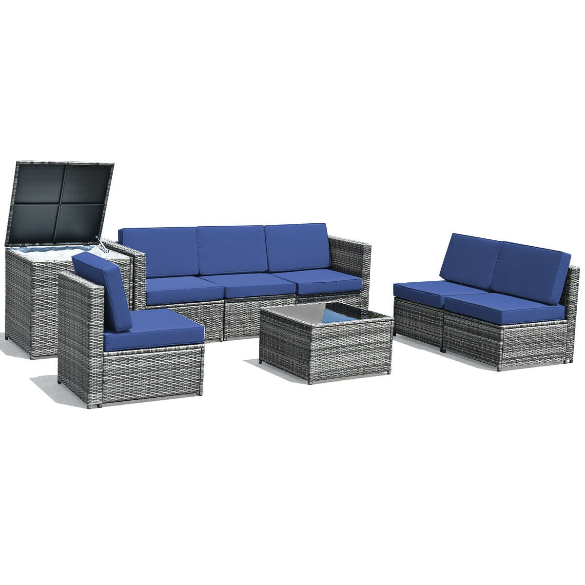 8-Piece Rattan Sofa Set with Storage Table - Gray Navy