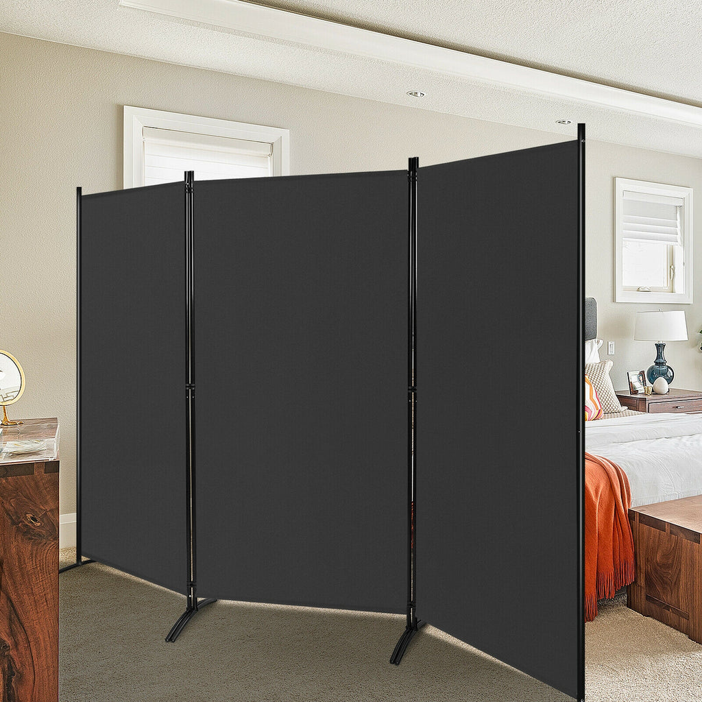 3 Panel Room Divider No Wheels Black - Foldable Privacy Screen with Steel Frame