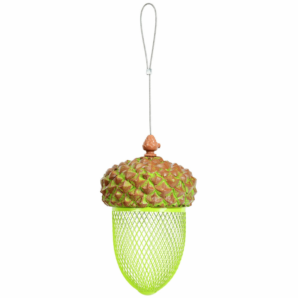 Metal Acorn Bird Feeder with Iron Mesh & Top Lid - Outdoor Hanging Food Dispenser, Brown