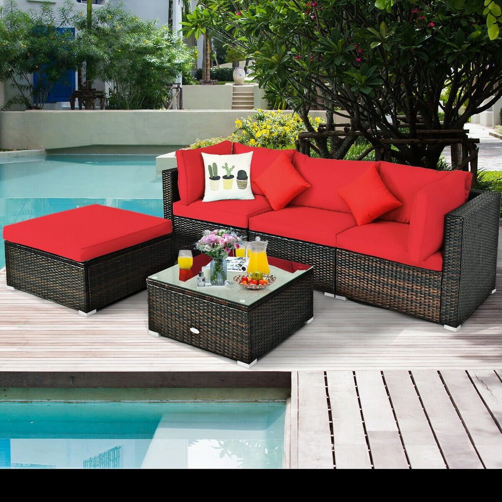 5 Pieces Outdoor Patio Rattan Furniture Set Sectional Conversation