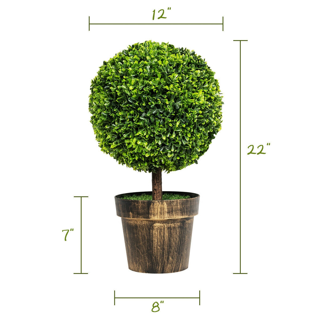 Artificial Boxwood Topiary Ball Tree with Moss - 24 Inch Faux Plant for Indoor & Outdoor Decor - Set of 2