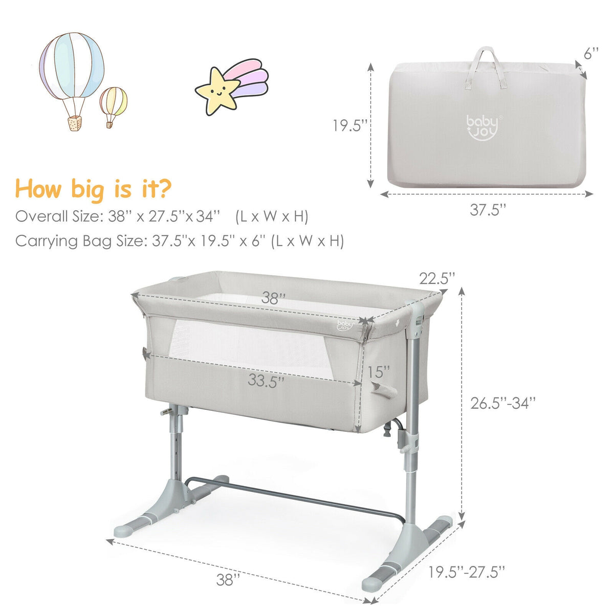 Baby Bedside Sleeper Bassinet with Carrying Bag - Beige, No Toys