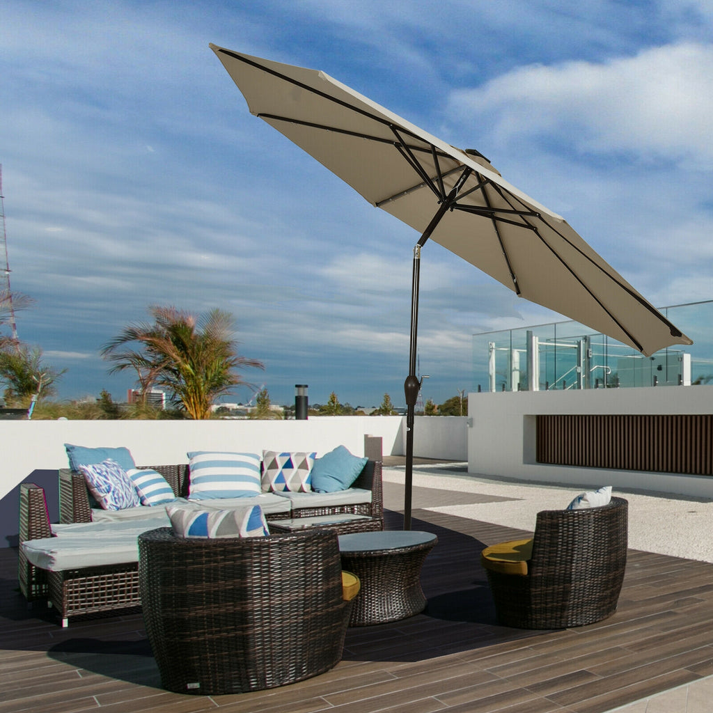 10 FT Patio Umbrella with 24 Solar LED Lights - Tan