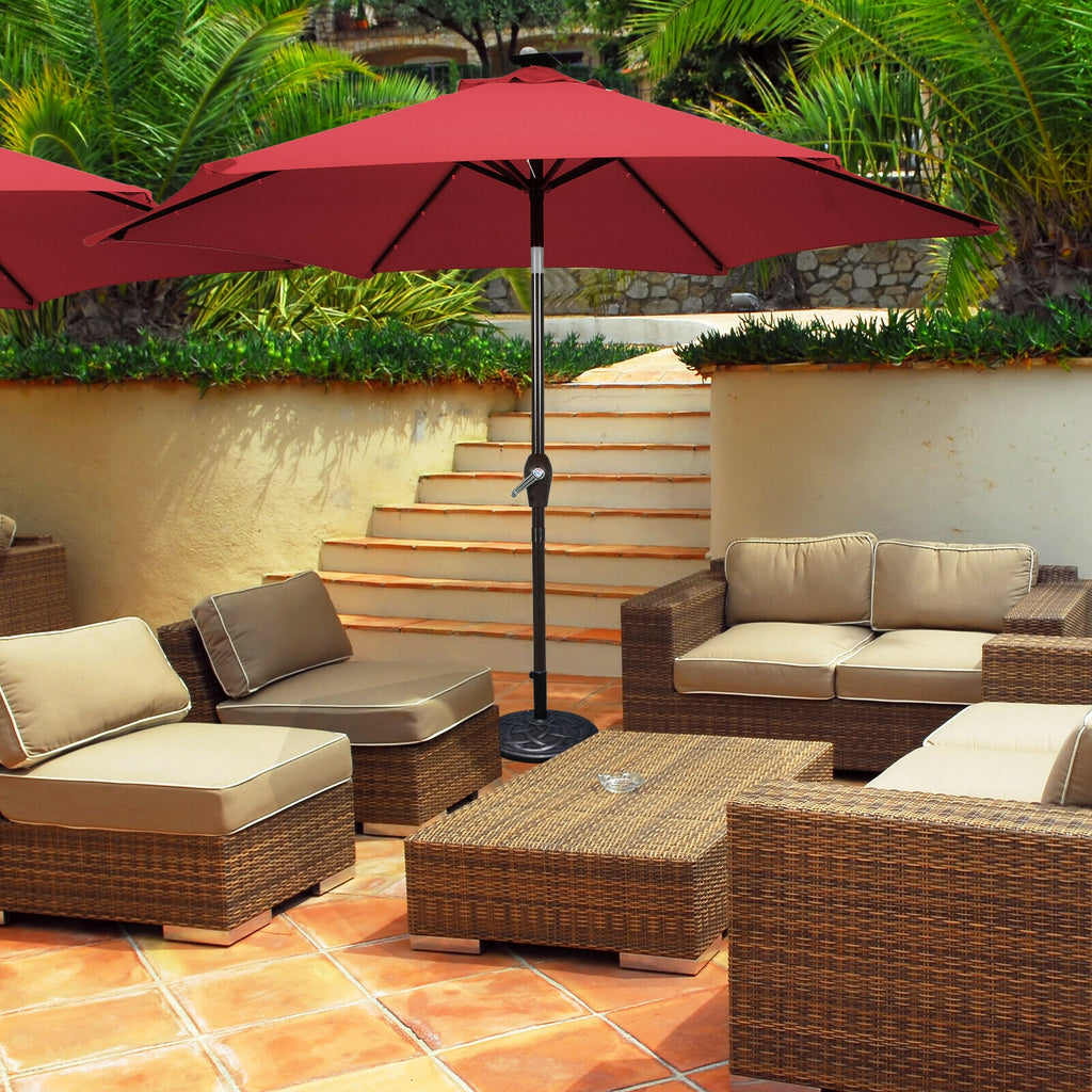 9 Feet Solar LED Lighted Patio Market Umbrella with Tilt Adjustment