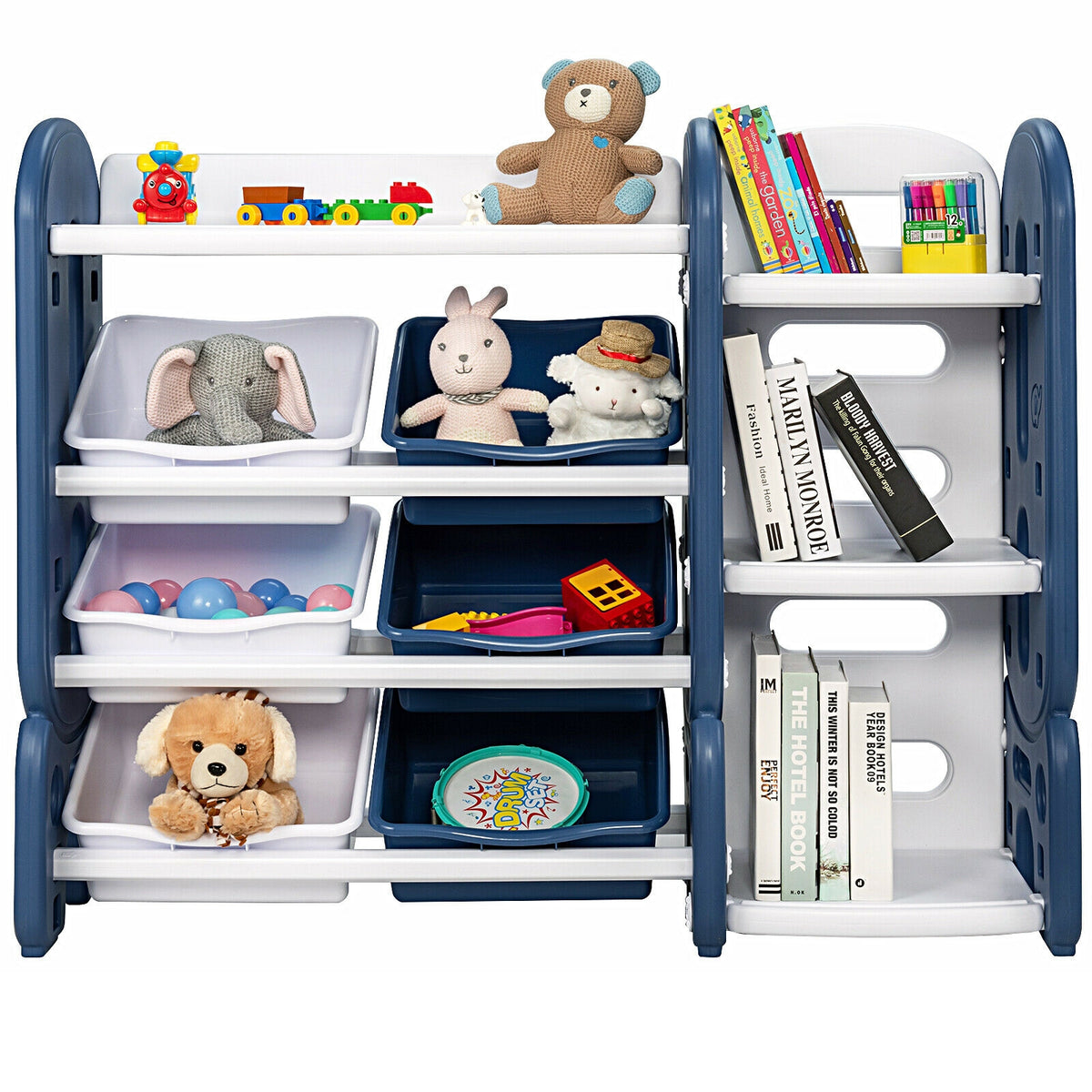 Kids Toy Storage Organizer with Bins & Multi-Layer Shelf - Blue