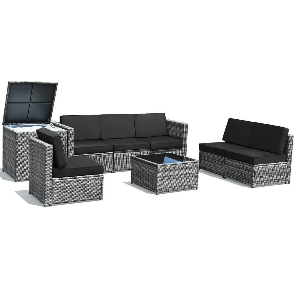 8-Piece Rattan Sofa Set with Storage Table - Gray Rattan, Black