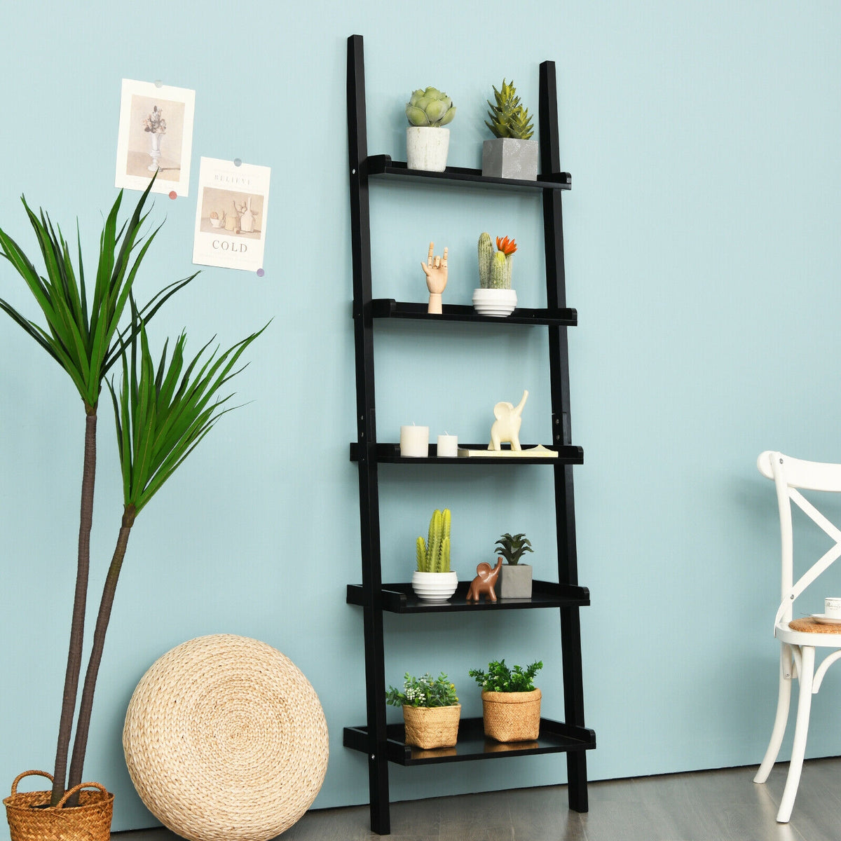 5-Tier Ladder Shelf with Open Shelves for Living Room Home Office