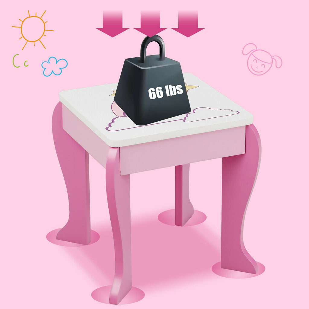 Kids Vanity Set Makeup Dressing Table and Chair with Mirror & Drawer - Pink