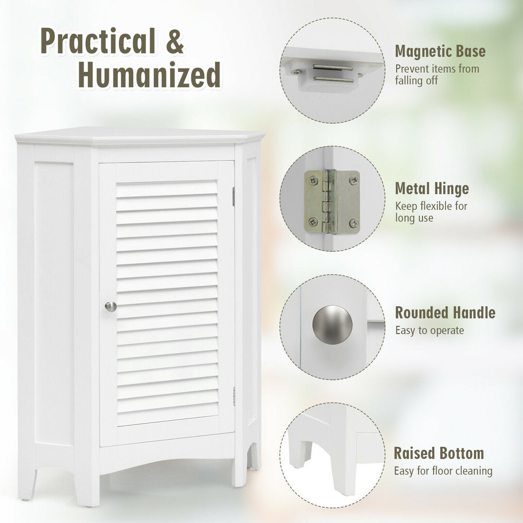 Corner Storage Cabinet with Shutter Door - White