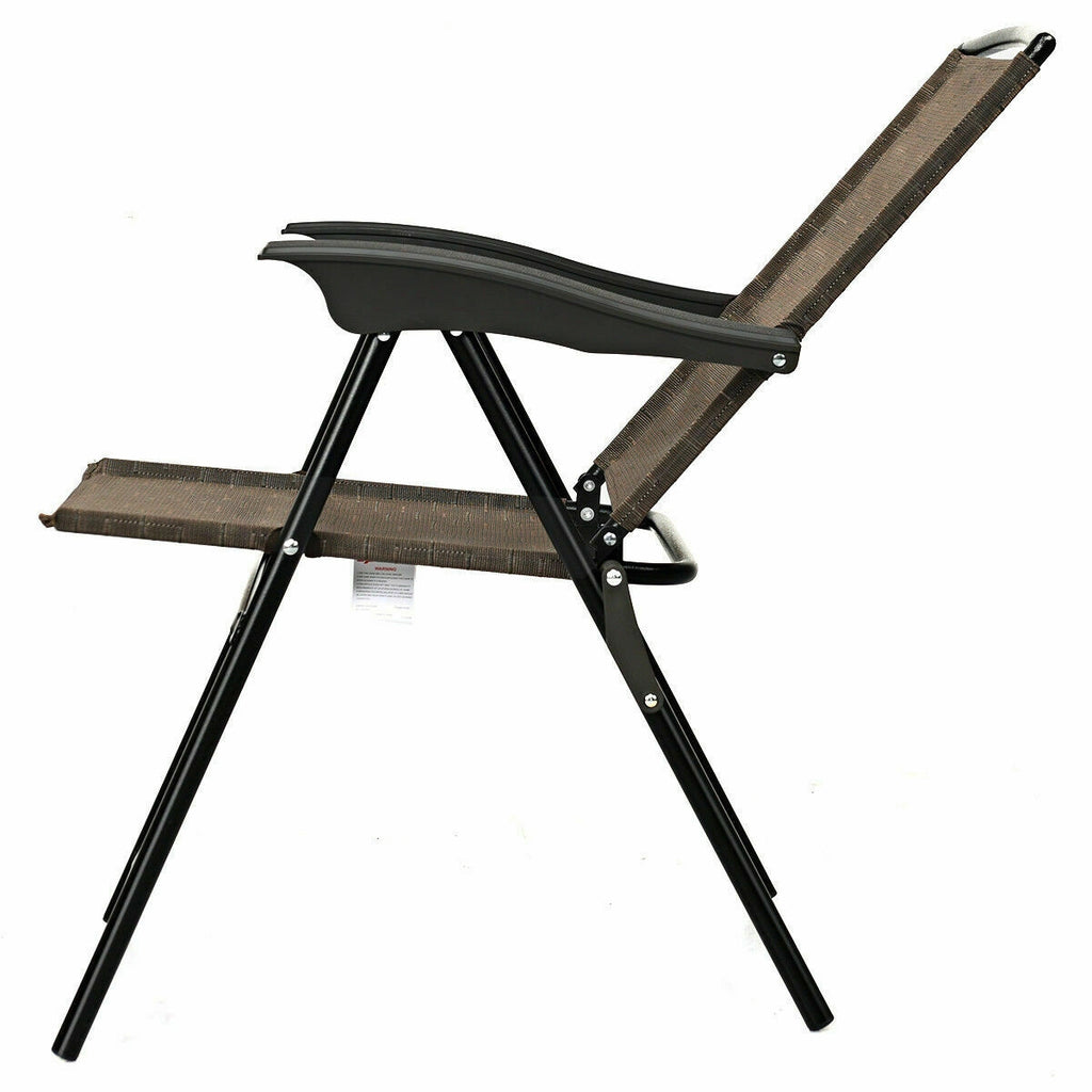 2 Pieces Folding Sling Chairs with Smooth Armrests and Adjustable