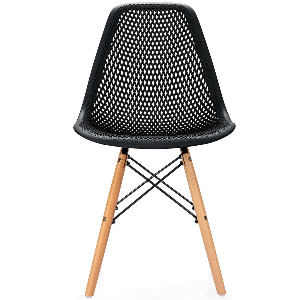 Modern Plastic Hollow Chair Set with Wood Legs - Black (4 Pack)