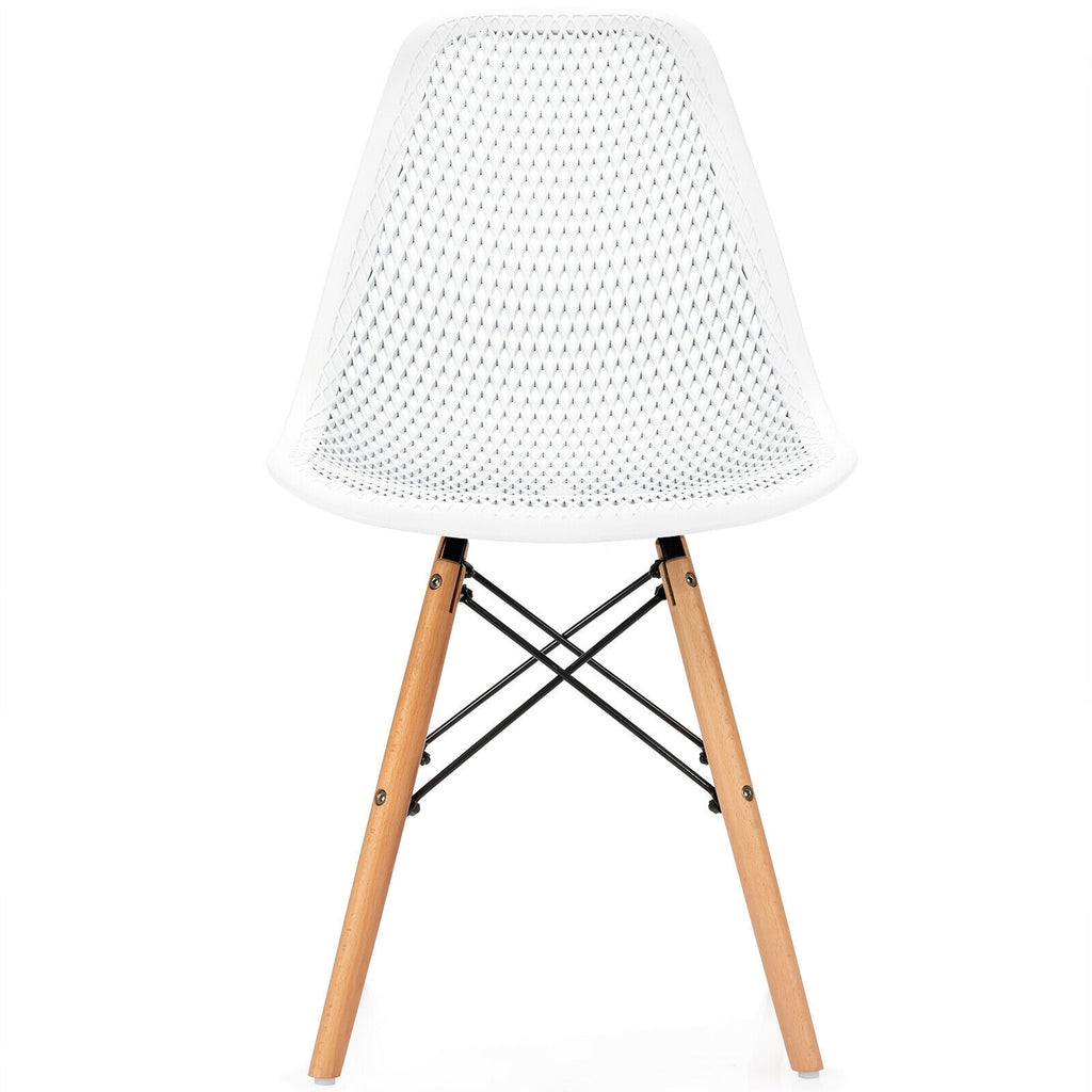 Modern Plastic Hollow Chair Set 4-Pack with Wood Legs - White