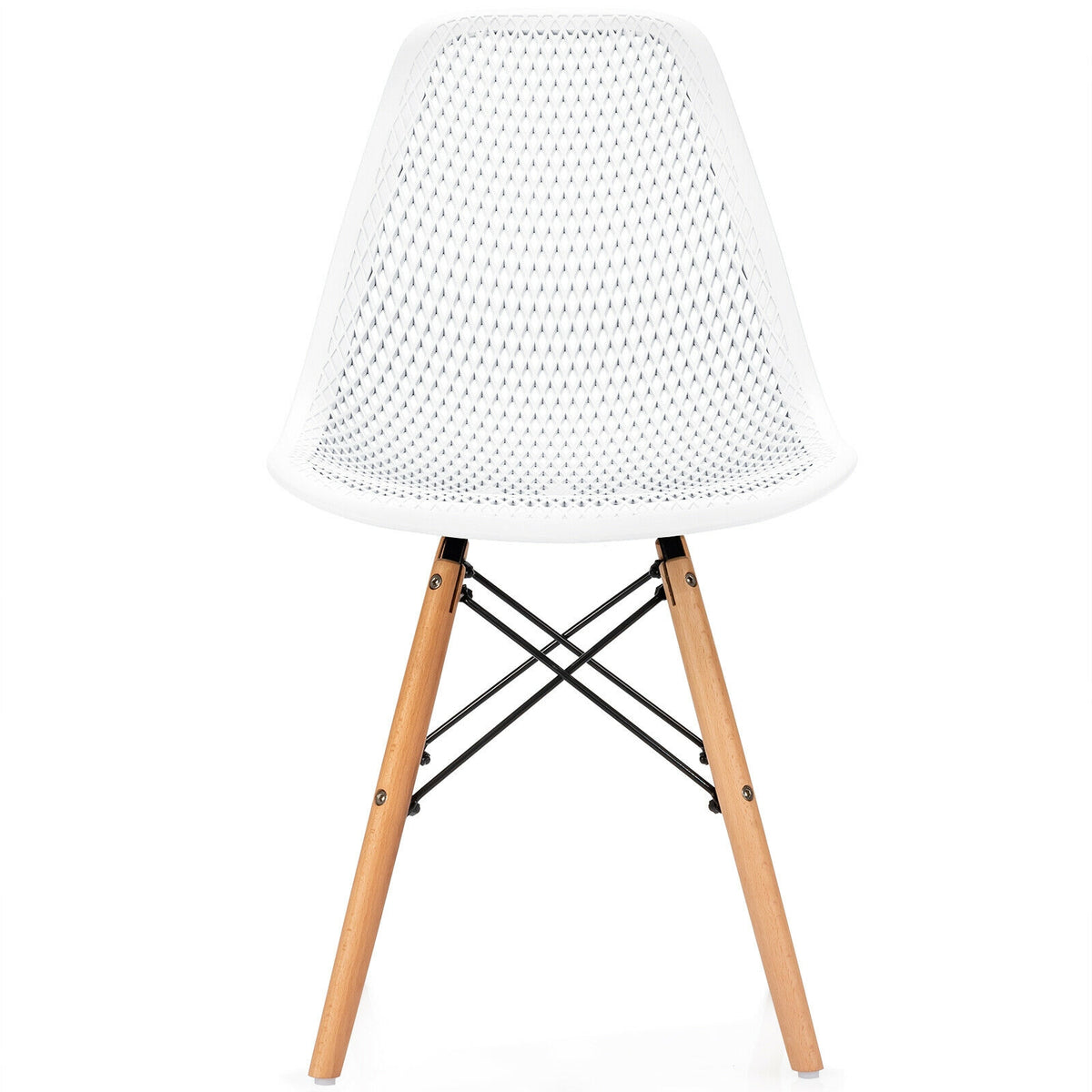Modern Plastic Hollow Chair Set 4-Pack with Wood Legs - White
