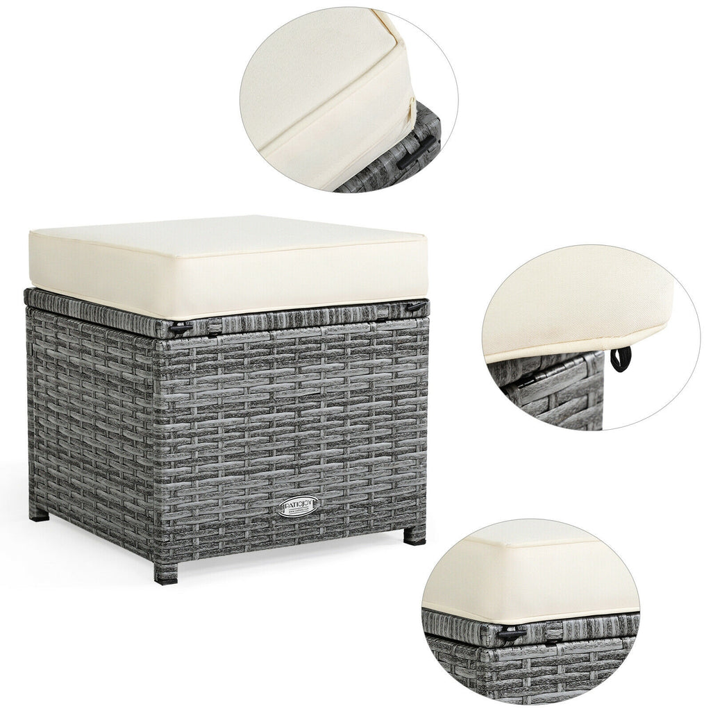 7-Piece Outdoor Wicker Sectional Sofa Set with Dining Table - Beige