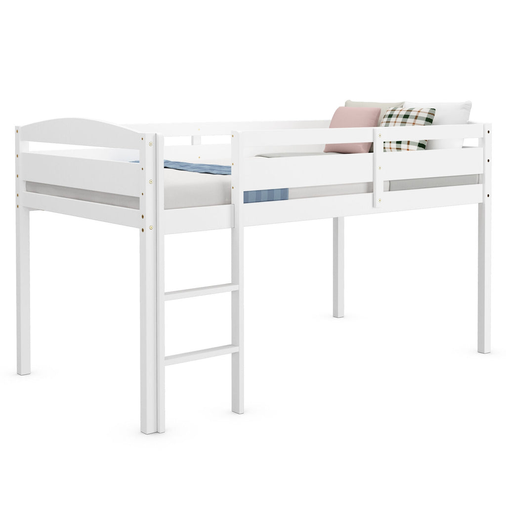 Twin Loft Bed with Guardrail and Ladder, White