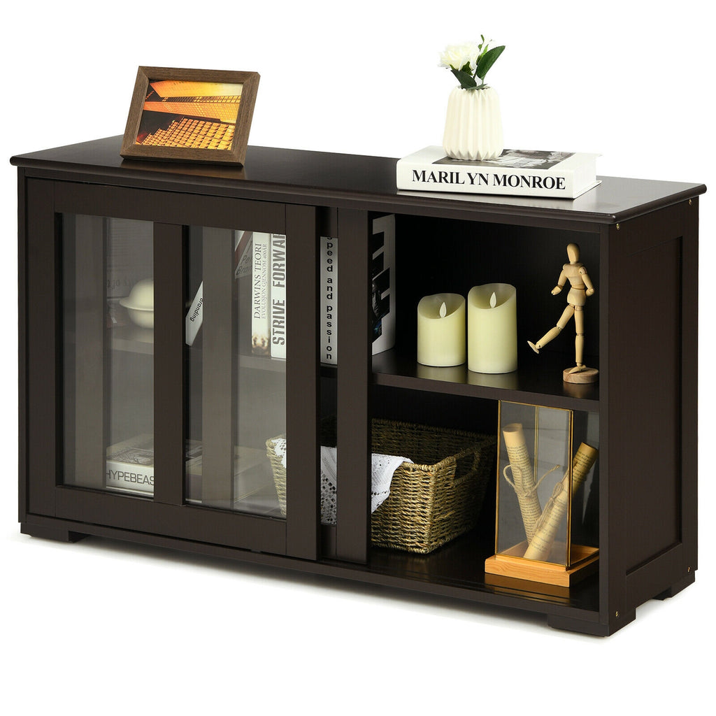 Sideboard Buffet Storage Cabinet Sliding Glass Door - Brown