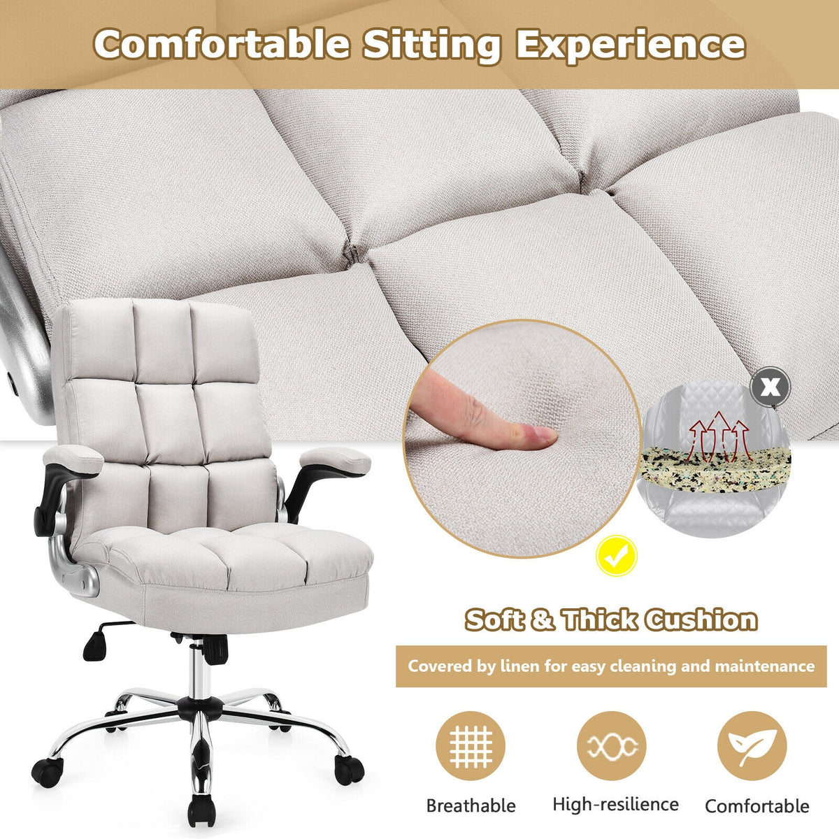 Adjustable Swivel Office Chair with High Back and Flip-up Arm for Home