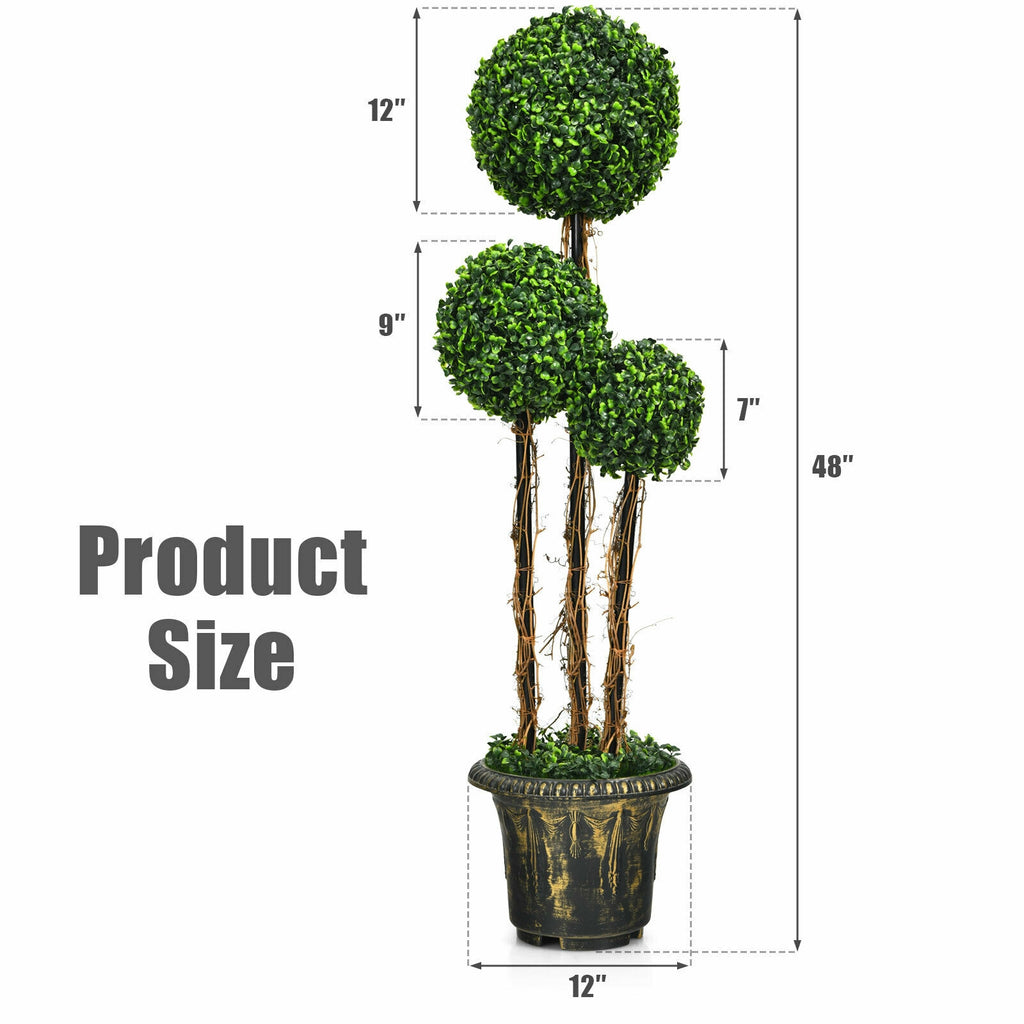 4 Feet Artificial UV-Resistant Topiary Triple Ball Tree Plant - Costway