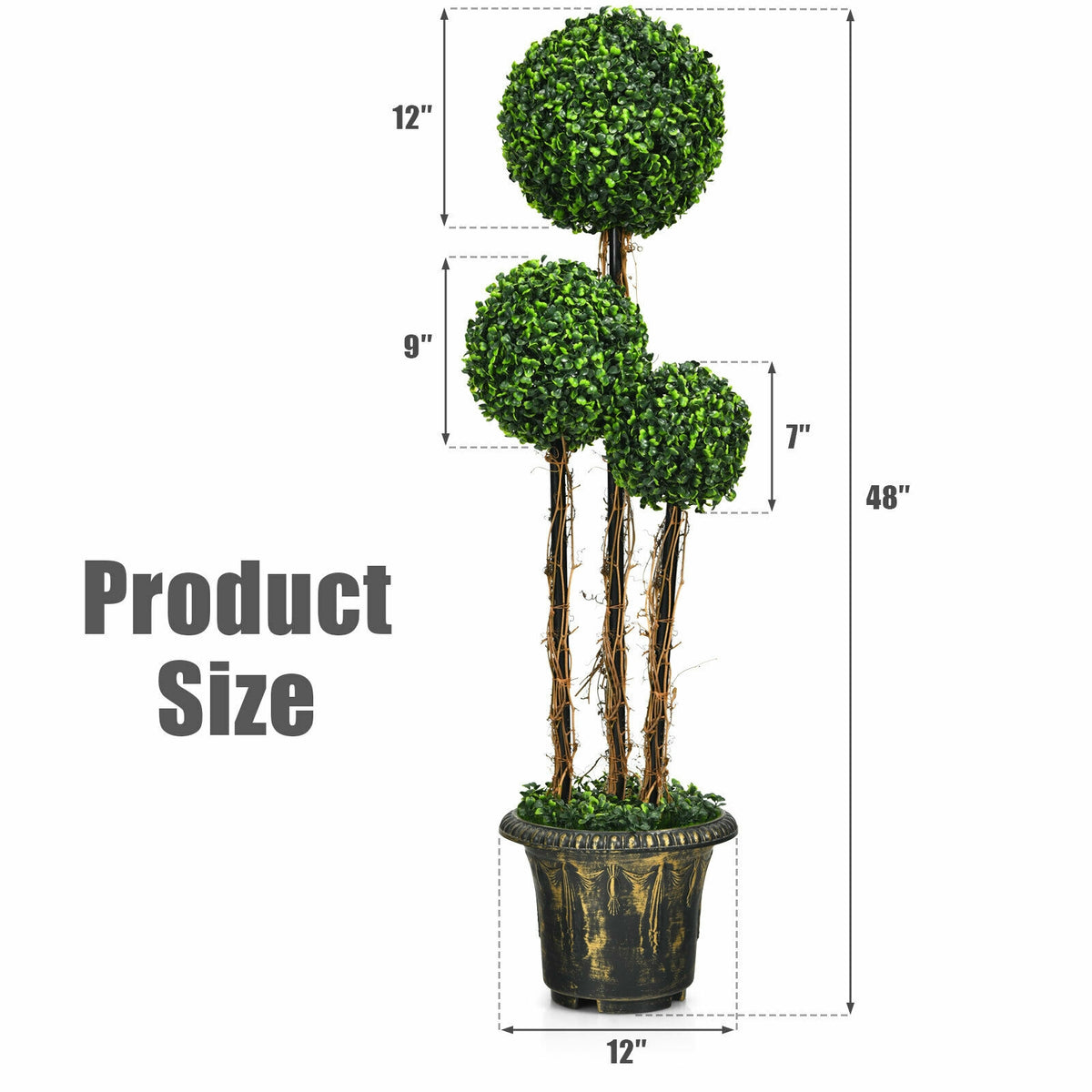 4 Feet Artificial UV-Resistant Topiary Triple Ball Tree Plant - Costway