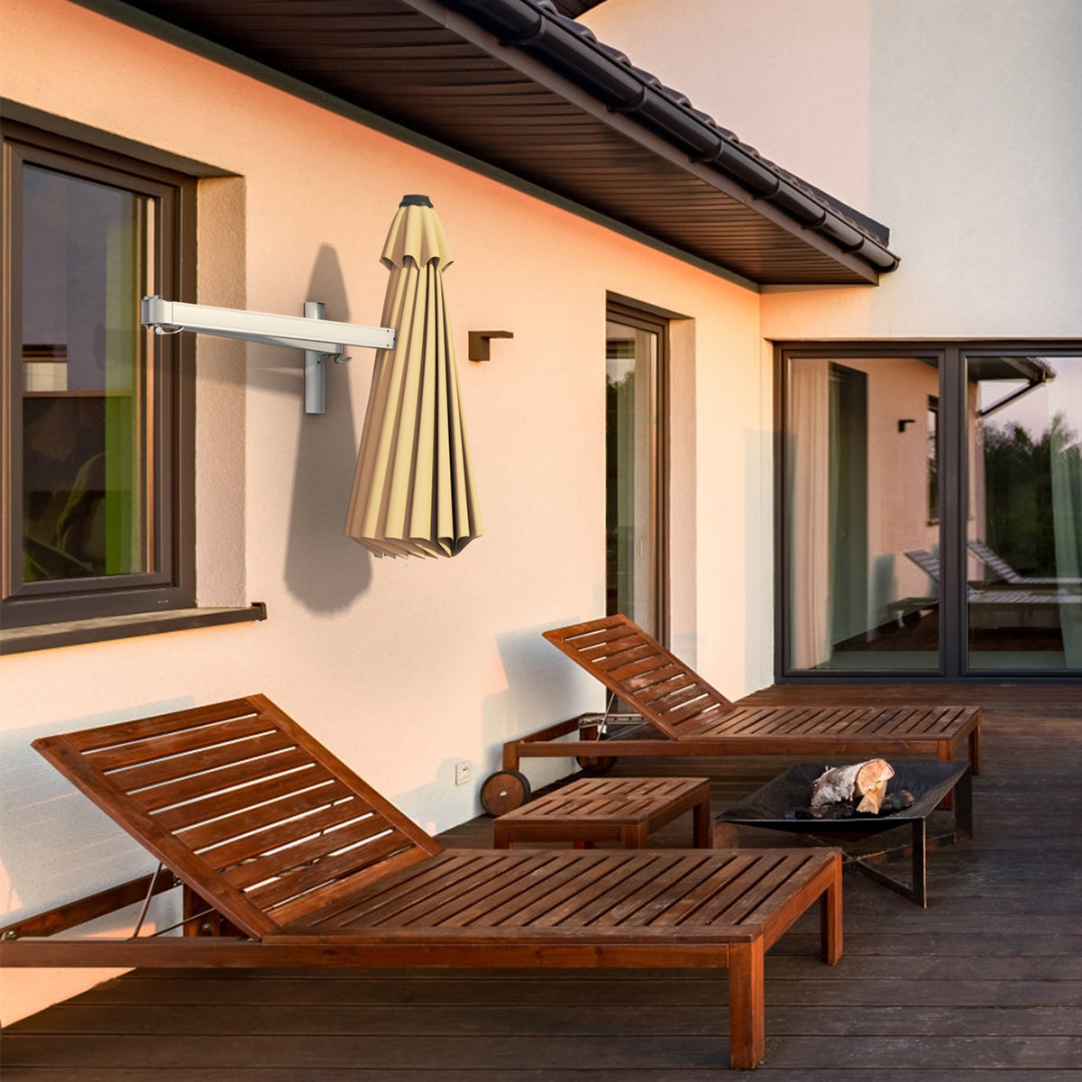 8 Feet Wall Mounted Patio Umbrella with Adjustable Pole