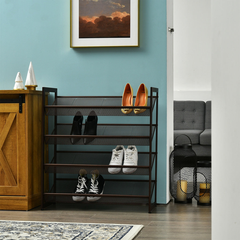 4-Tier Metal Shoe Rack with Flat & Angled Shelves