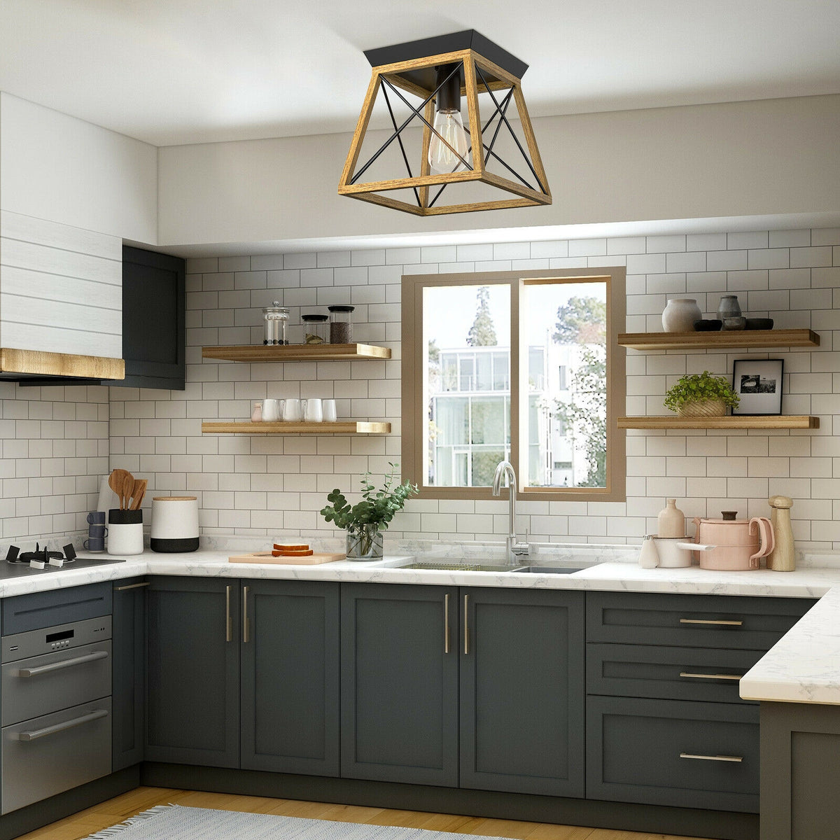 Farmhouse Vintage Ceiling Light with E26 Socket for Kitchen Dining Hallway