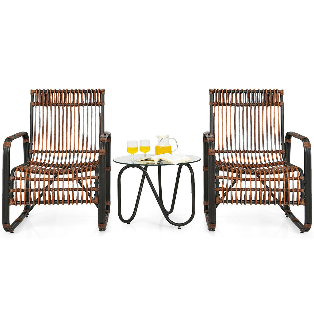 3 Pieces Patio Rattan Furniture Set with 2 Single Wicker Chairs and