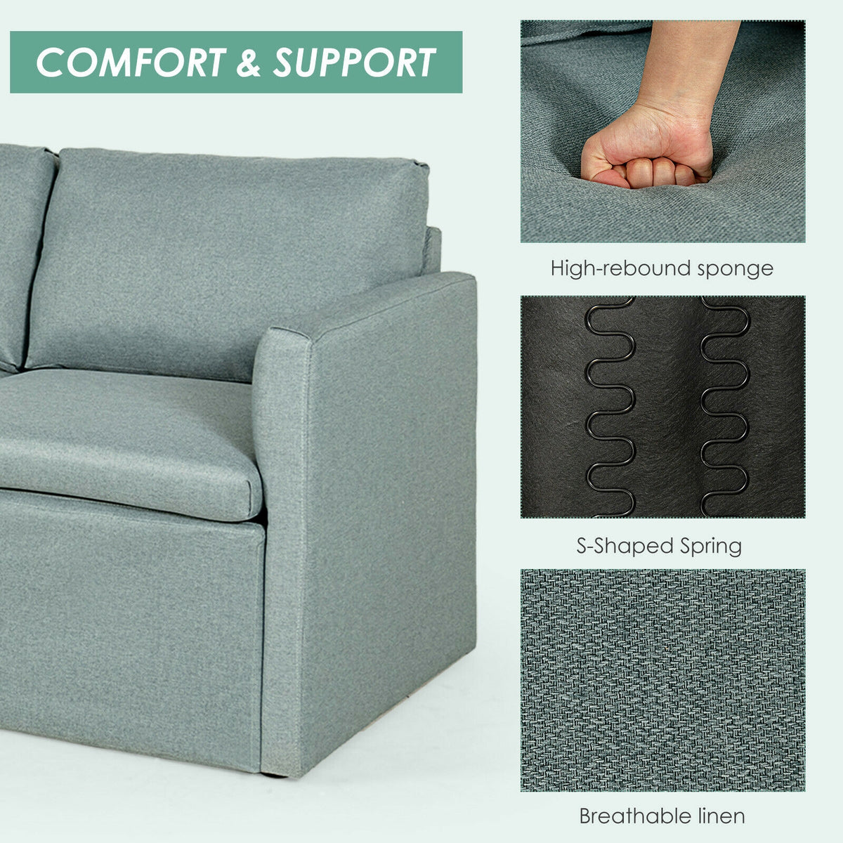 Convertible L-Shaped Sectional Sofa with Reversible Chaise - Green