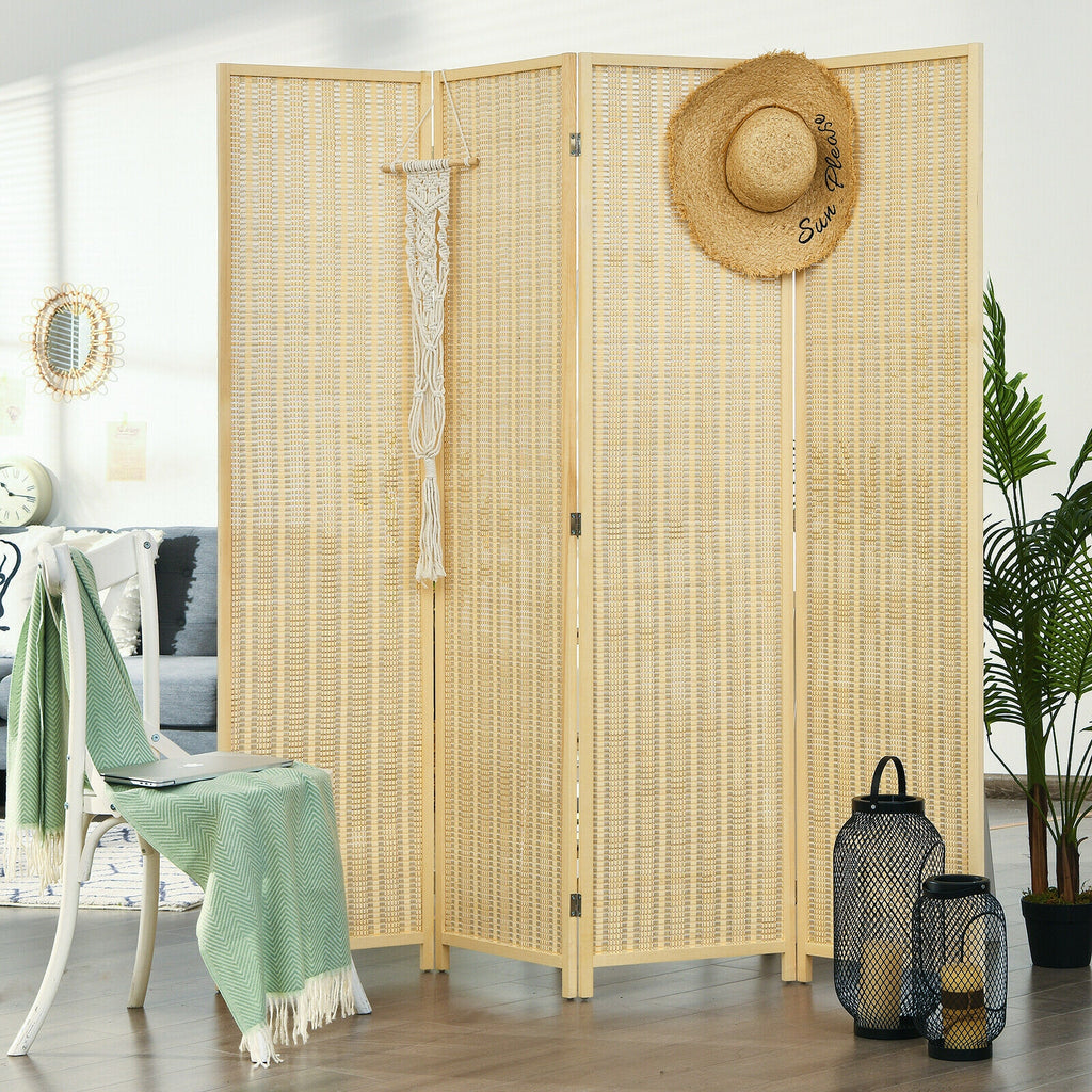 Natural 6 ft 4-Panel Portable Folding Room Divider Screen - Space Saver Privacy