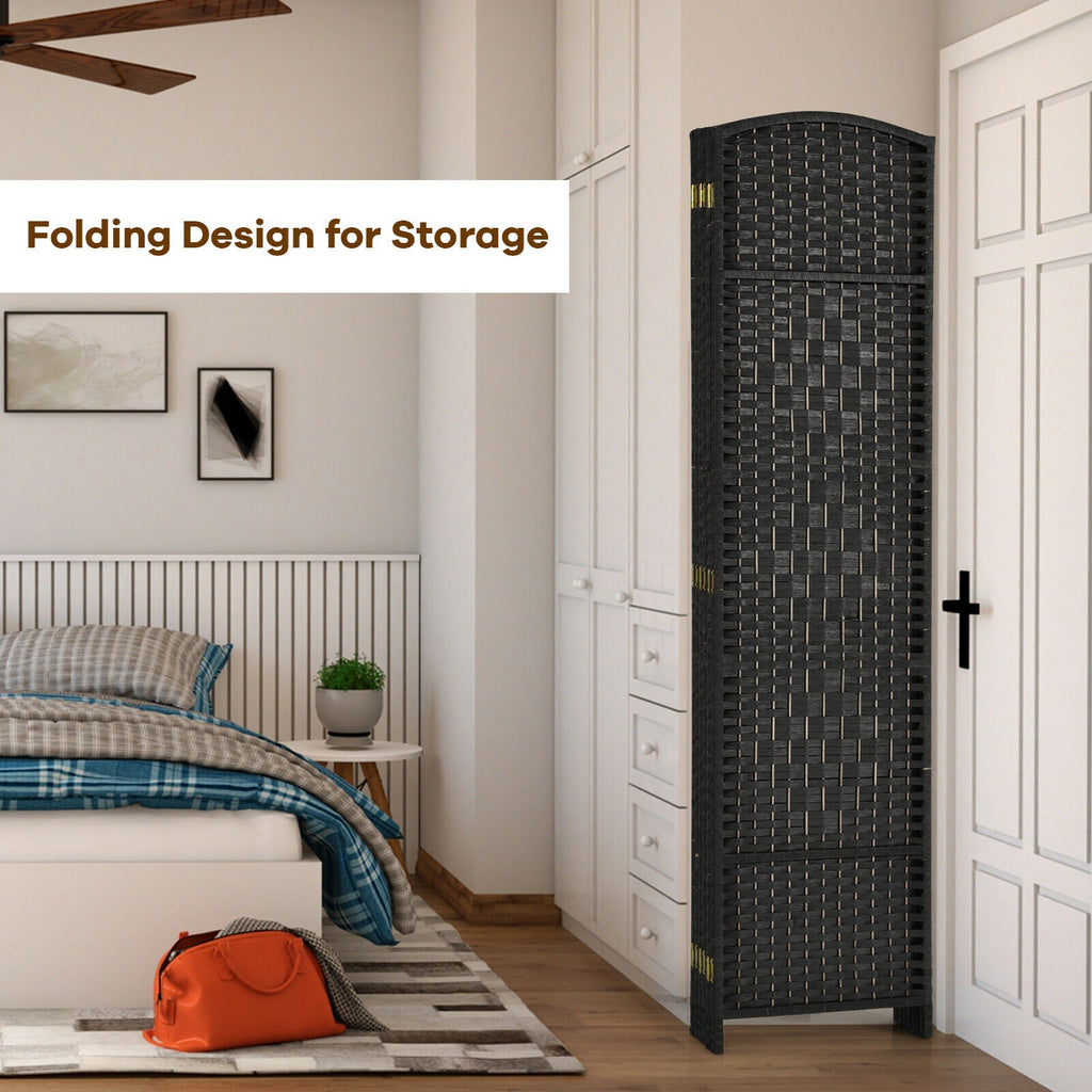 Foldable Fiber Room Divider Screen - 8-Panel Weave Fiber Privacy Divider - Black, 6 Feet