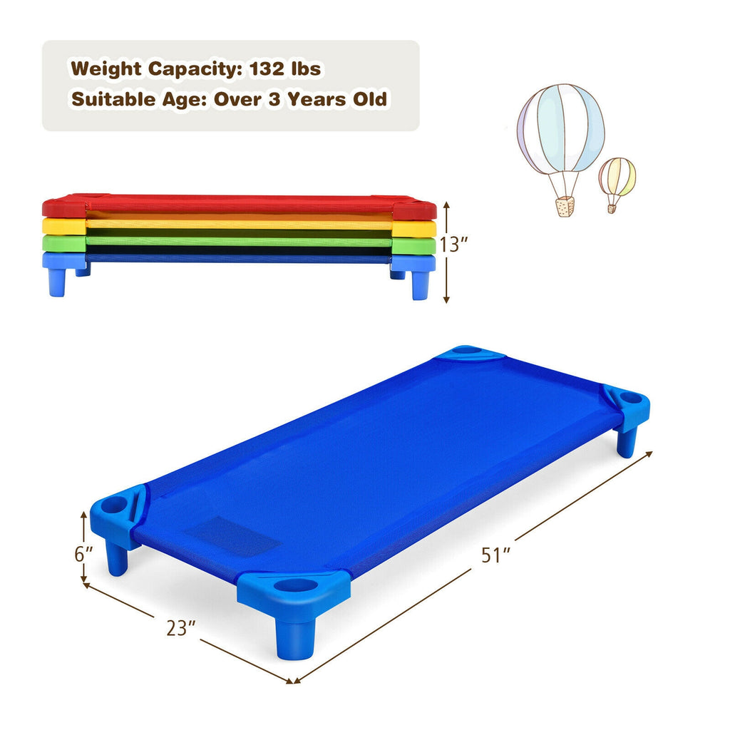 Kids Stackable Naptime Cot Set of 4 - 51 Inches, Colorful, Space-Saving Bed Frames