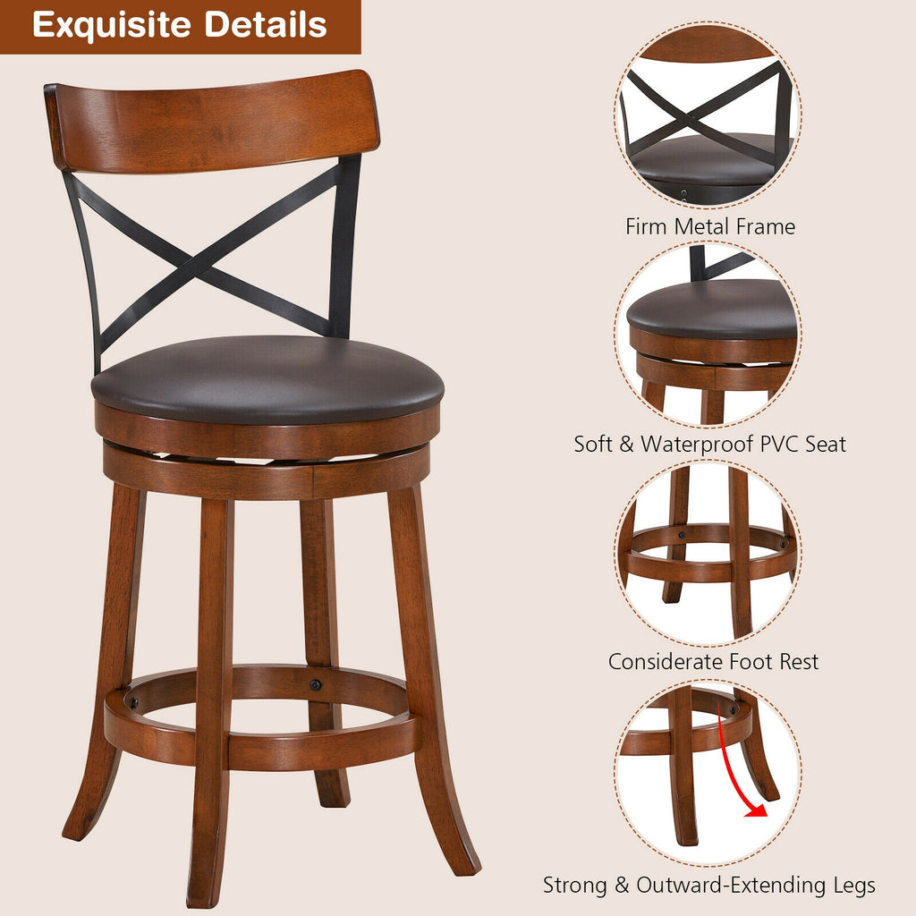 Set of 2 Bar Stools 360-Degree Swivel X-Back 25 inches