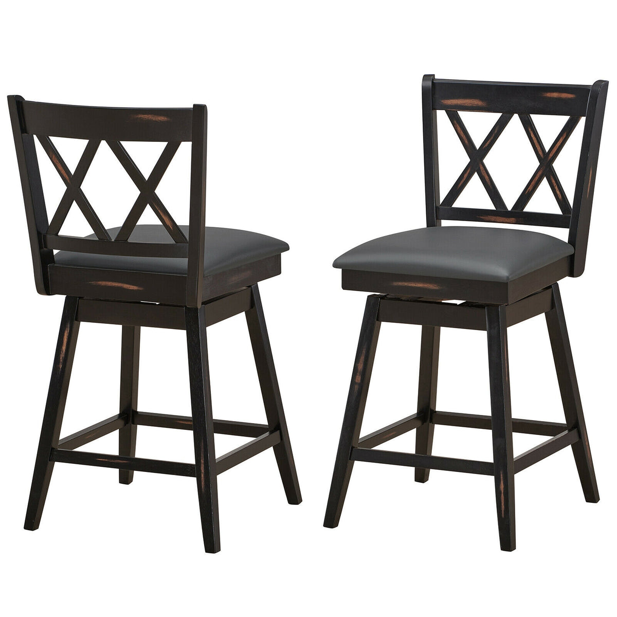 2-Piece 25" Counter Height Bar Stools with Cushion - Black