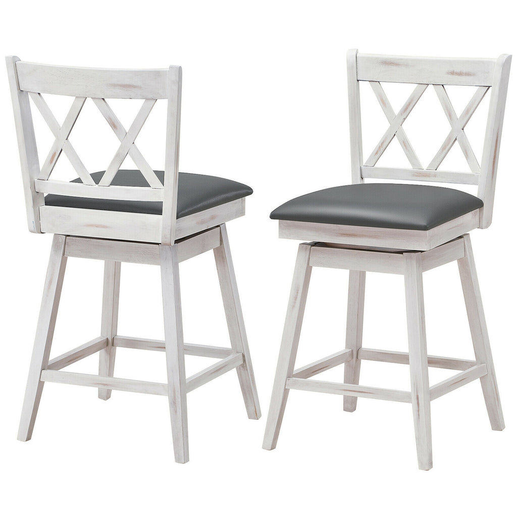 25 Inch Swivel Counter Height Bar Stools Set - Soft Cushion, White