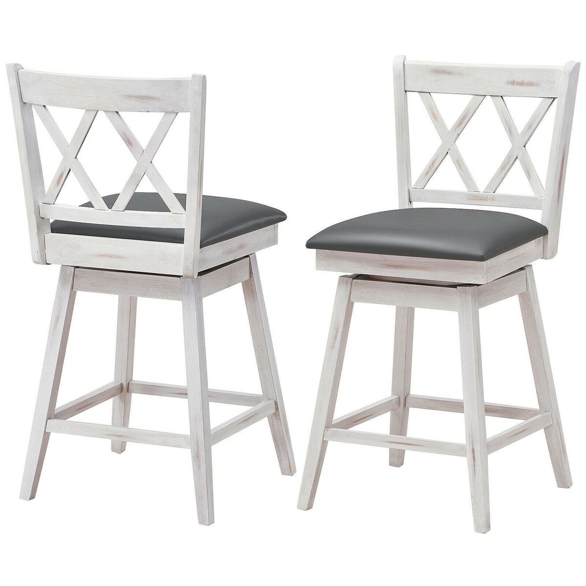 25 Inch Swivel Counter Height Bar Stools Set - Soft Cushion, White
