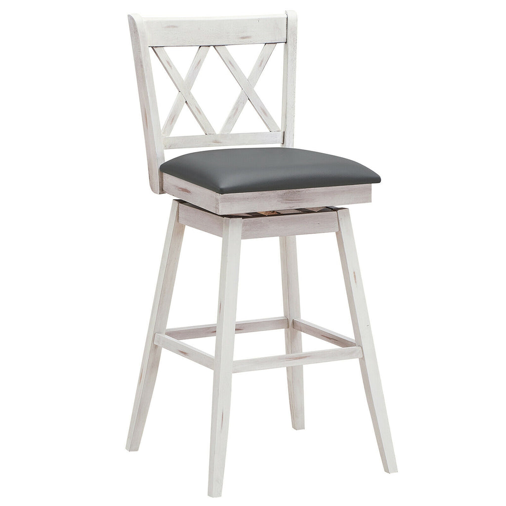 2-Piece Counter Height Barstool Set with Swivel Seat - White Cushion