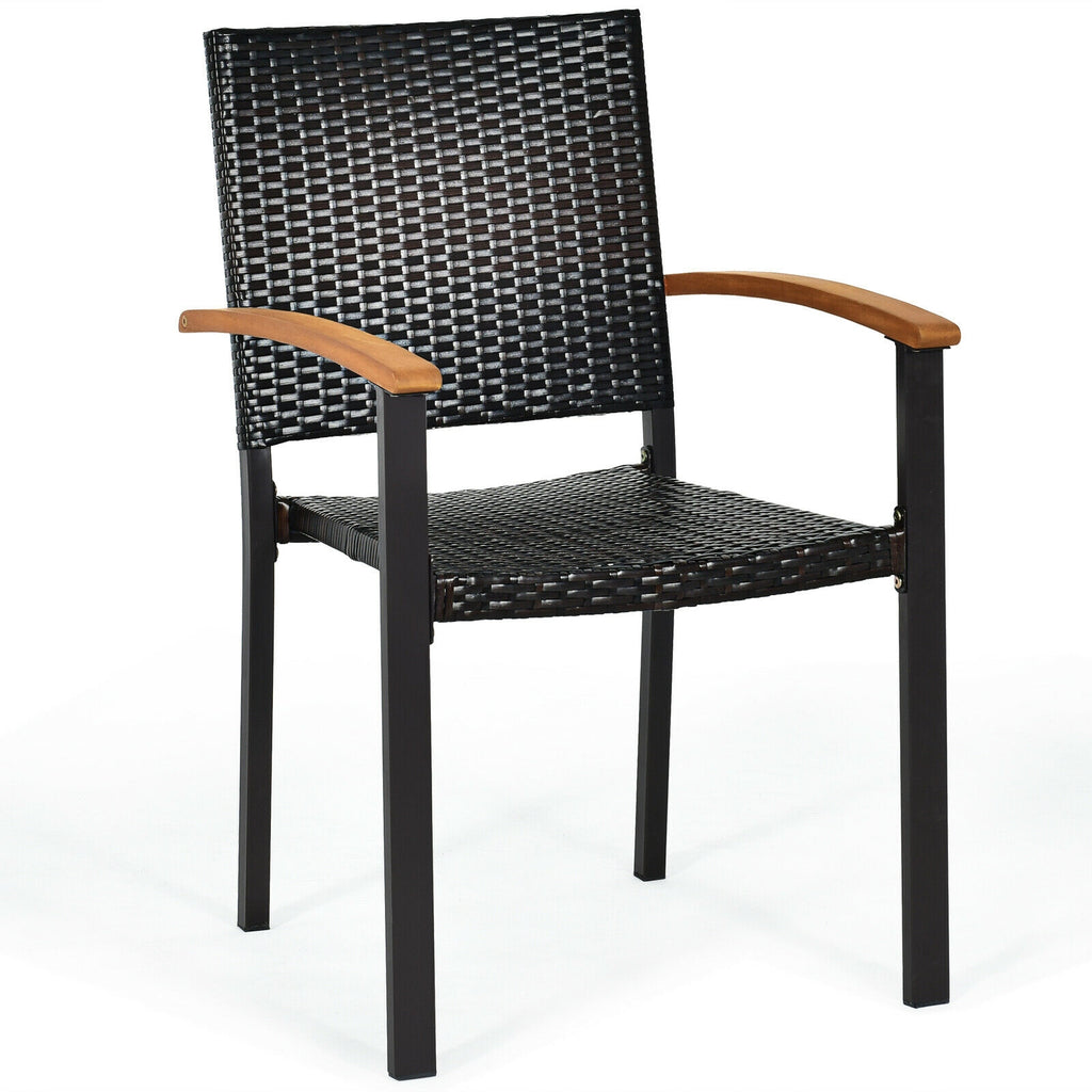 Set of 4 Outdoor Patio PE Rattan Dining Chairs with Powder-coated
