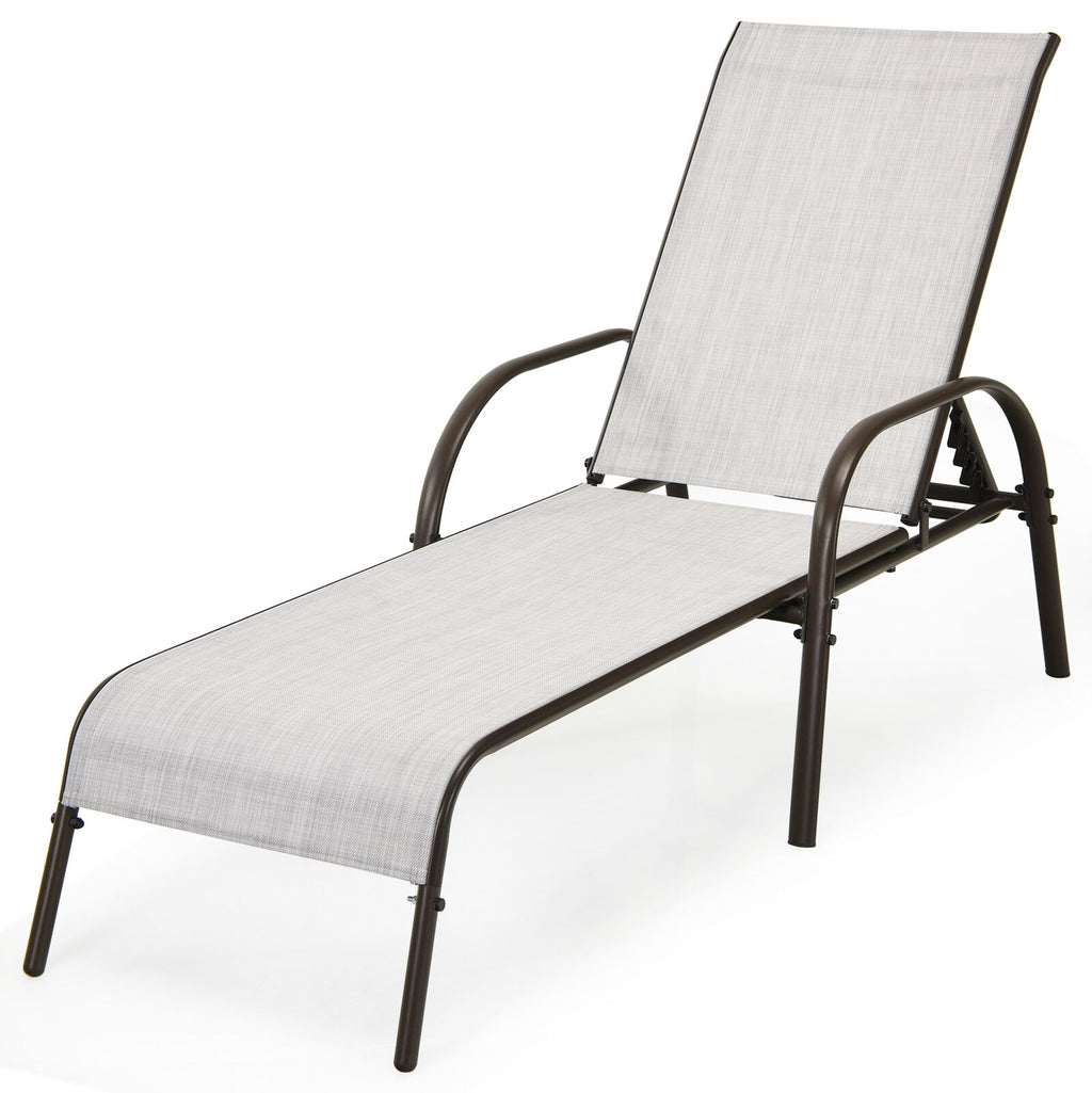 Adjustable Patio Chaise Lounge Chair with Backrest – Gray
