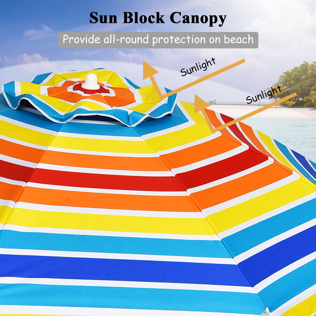 7.2 FT Beach Umbrella with Sand Anchor & Tilt – Multicolor