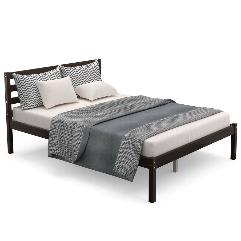 Full Size Bed Frame with Wooden Headboard & Slat Support