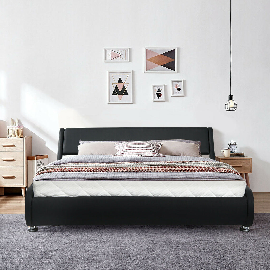 Full Size Platform Bed with Adjustable Headboard - Black Faux Leather