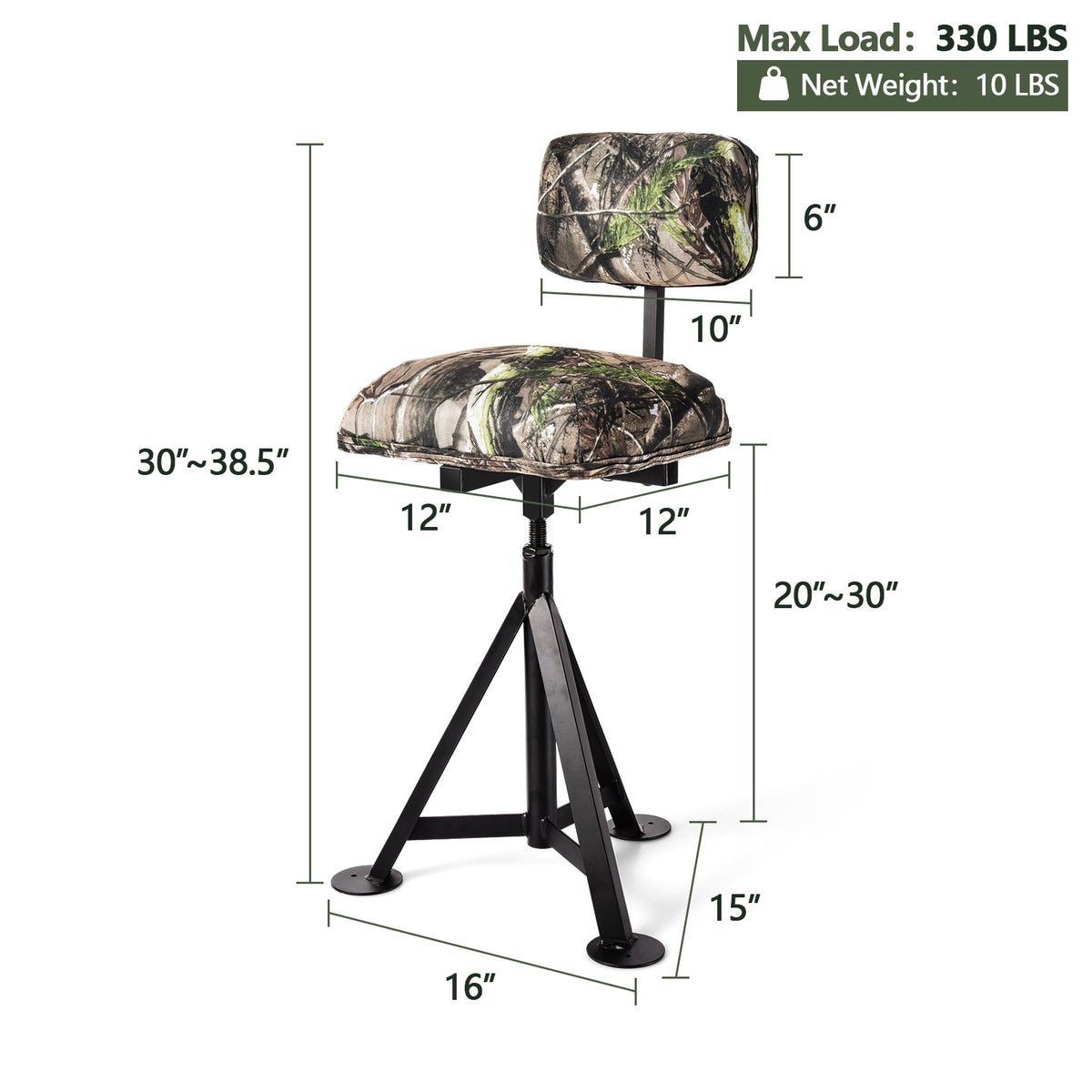 Swivel Hunting Chair Tripod with Detachable Backrest