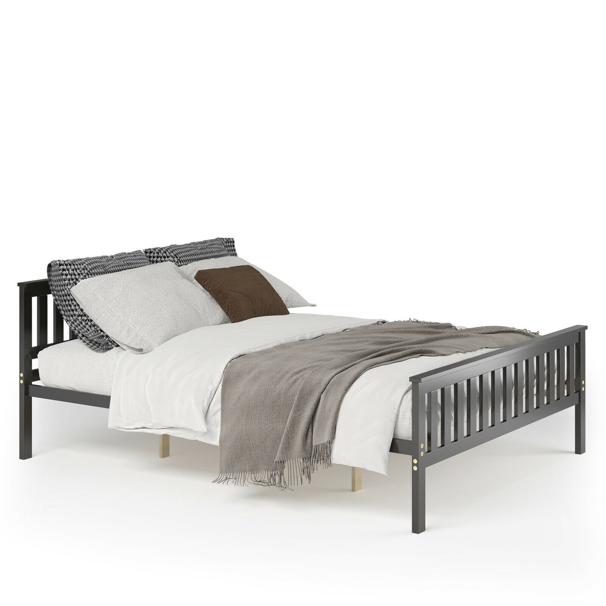 Wood Platform Bed with Headboard – Queen Size