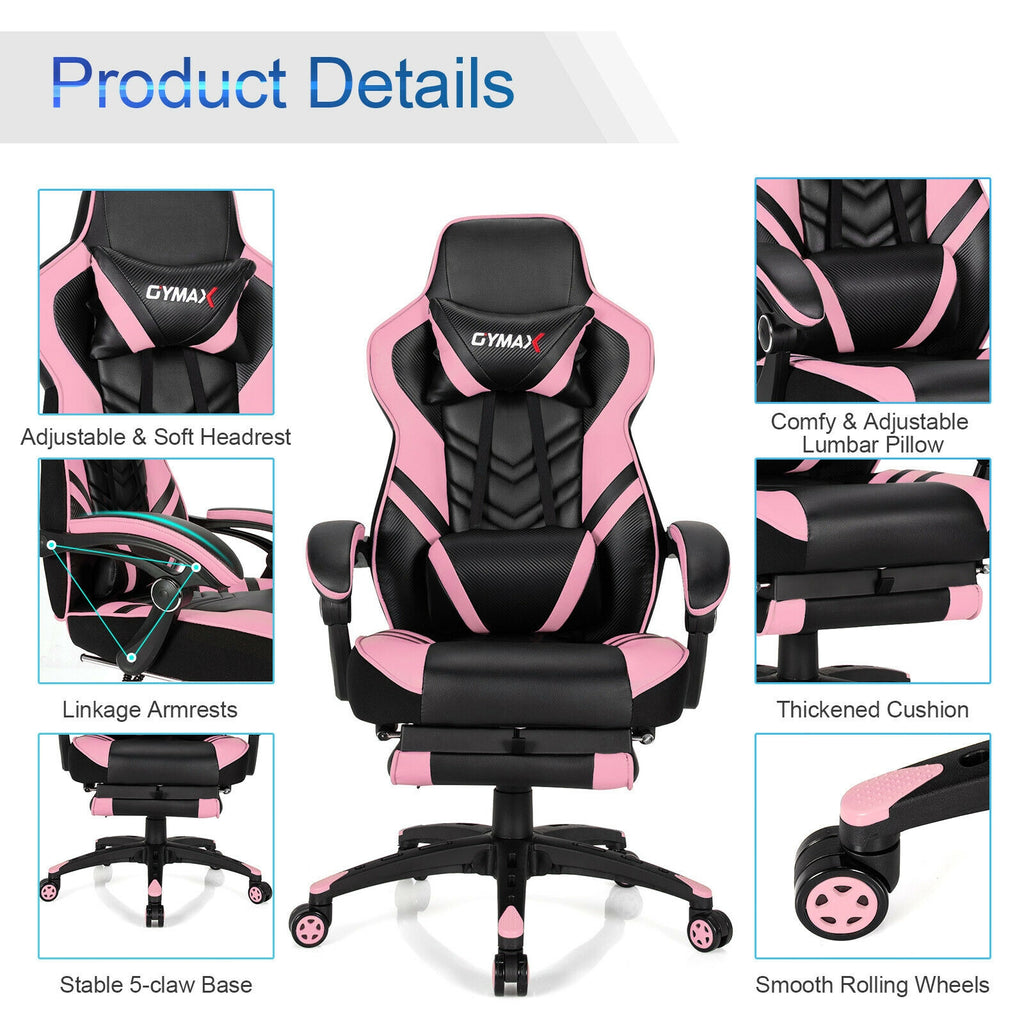 Adjustable Gaming Chair with Footrest, Pink